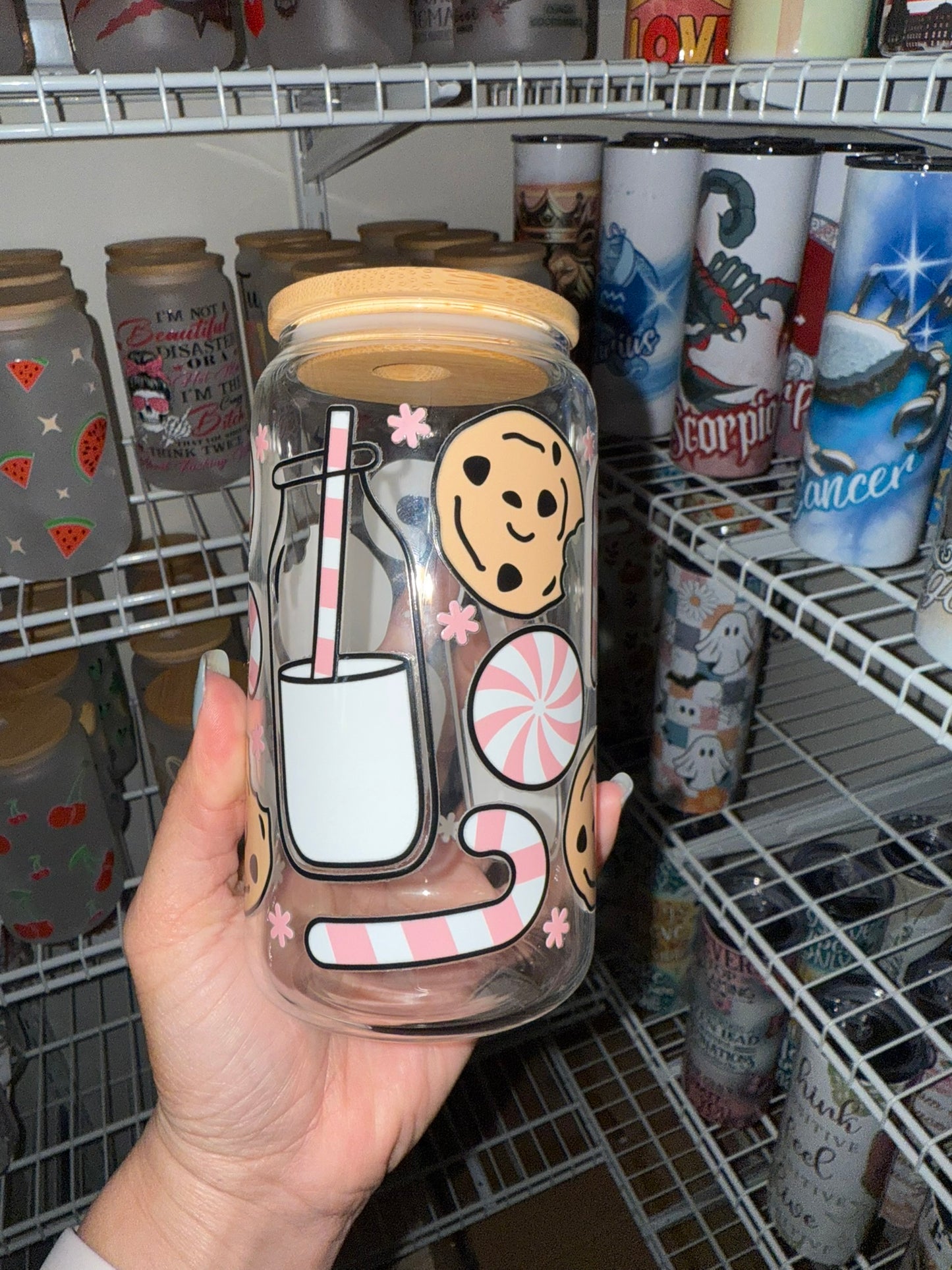 Milk & Cookies Frosted & Clear Glass Can