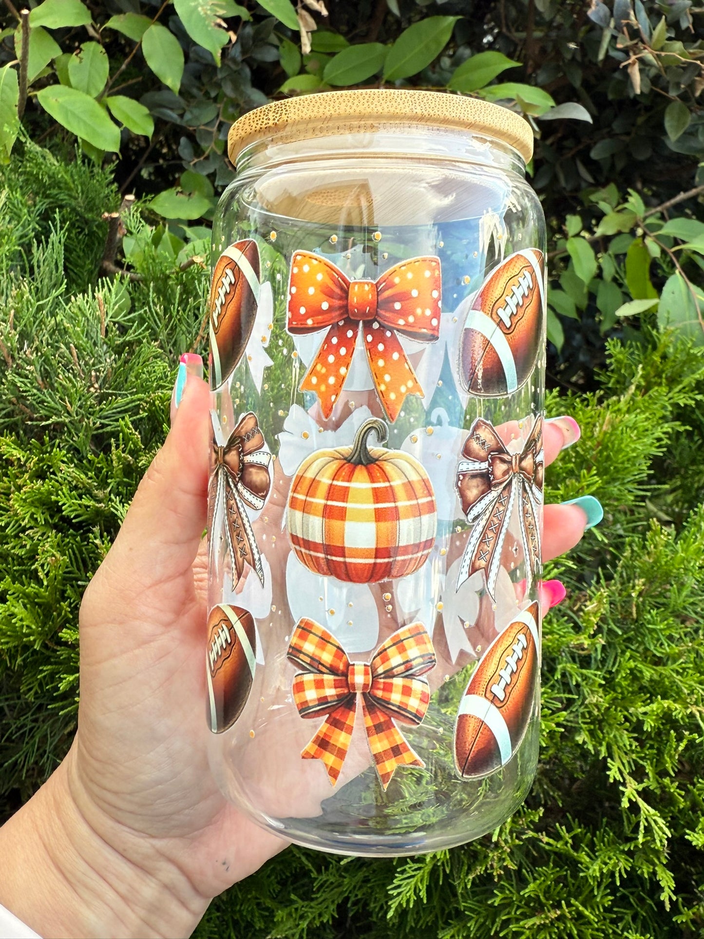 Fall Football & Pumpkin Glass Cup – 16oz