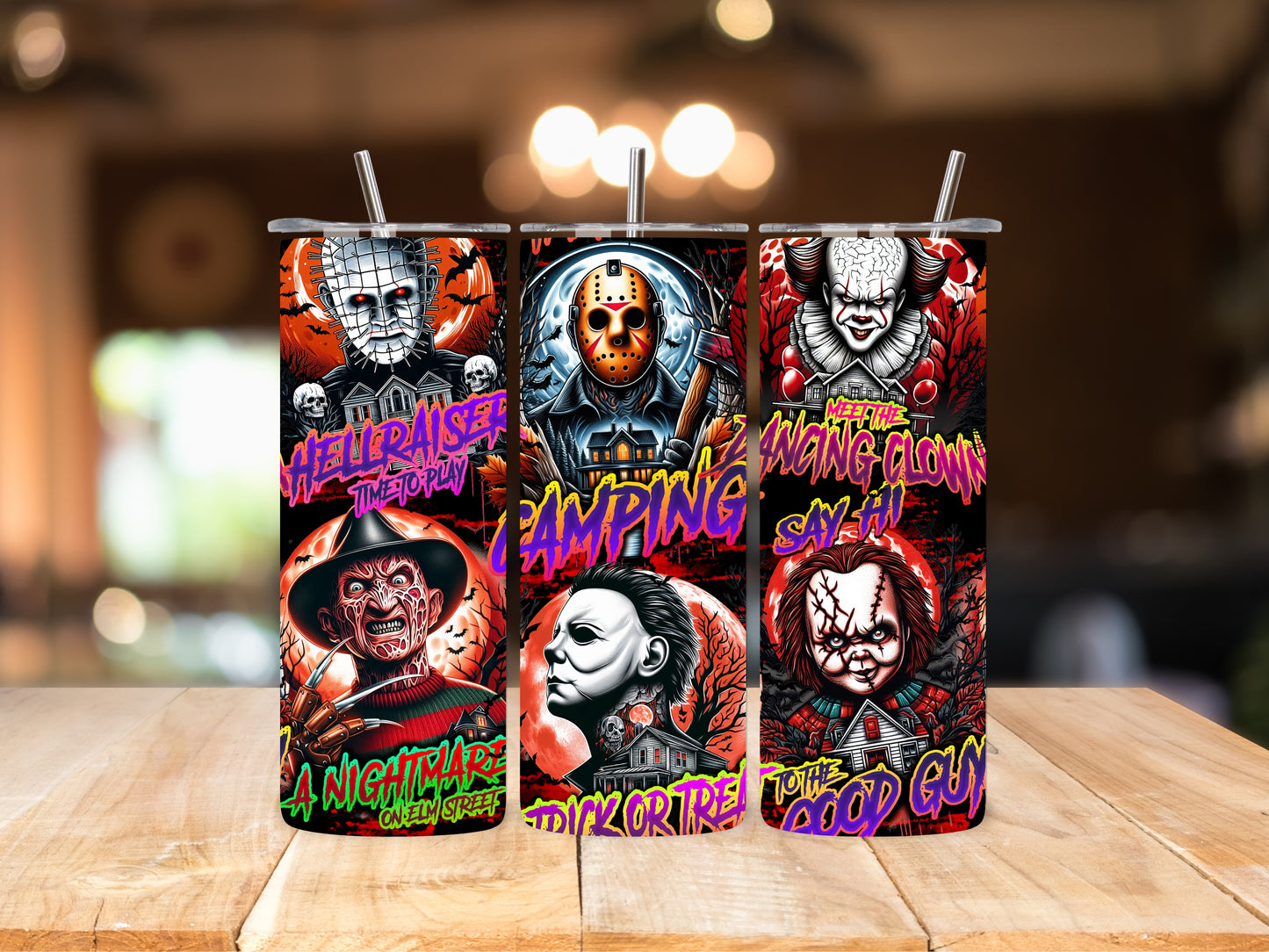 Horror Legends Collage 20oz Tumbler | Freddy, Jason, Michael Myers, Chucky, Pennywise & Pinhead