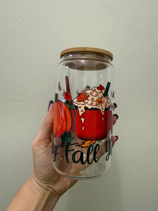 Happy Fall Y’all 16oz Glass Can Cup