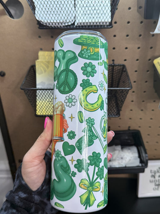 Lucky Vibes St. Patrick's Day Tumbler – 20oz Skinny Tumbler with Straw