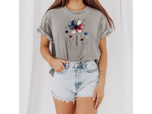 America Watercolor Wildflower T-Shirt — Patriotic Floral Graphic Tee
