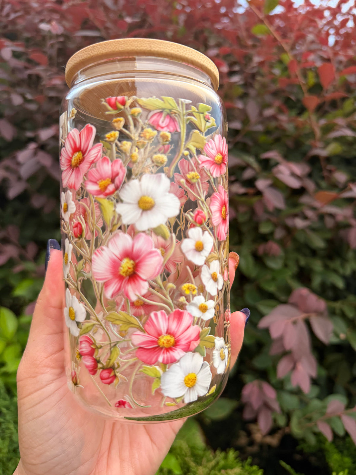 Wildflower Cosmos Floral Glass Cup