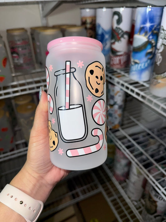 Milk & Cookies Frosted & Clear Glass Can