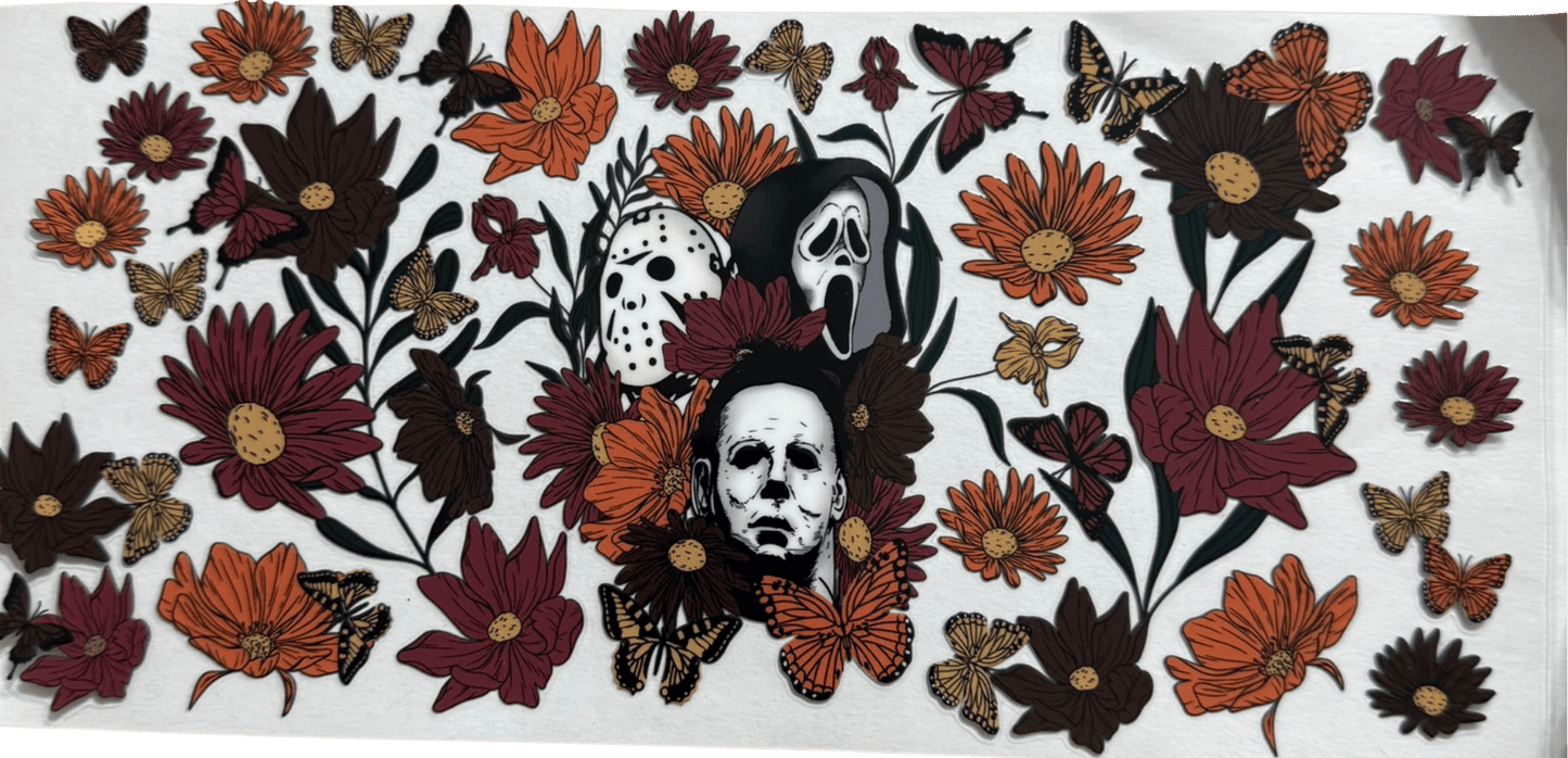 Floral Horror Villains 20oz Tumbler Wrap – Spooky Fall Halloween Design