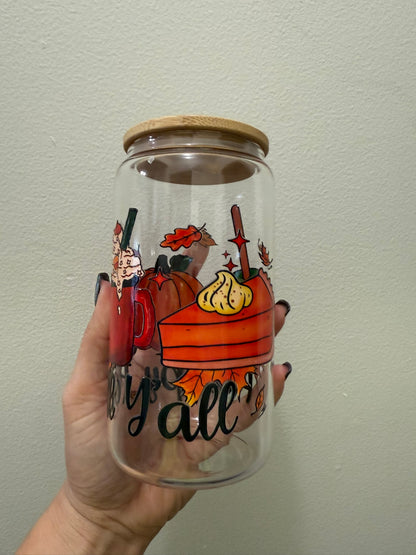 Happy Fall Y’all 16oz Glass Can Cup
