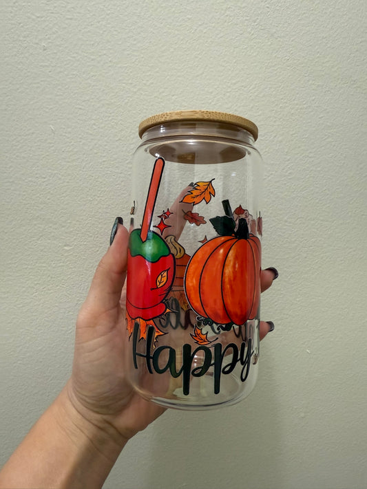 Happy Fall Y’all 16oz Glass Can Cup