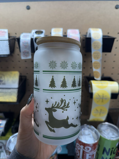 Festive Reindeer & Pine Tree Holiday Glass