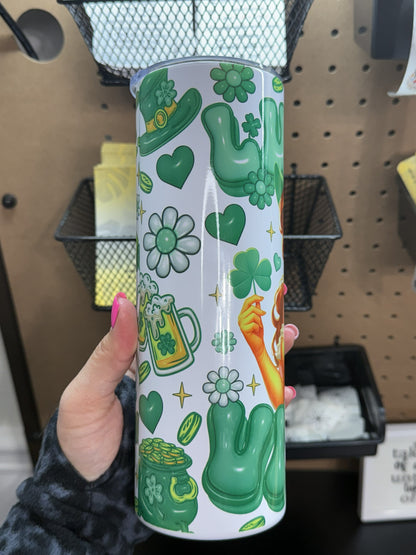 Lucky Vibes St. Patrick's Day Tumbler – 20oz Skinny Tumbler with Straw