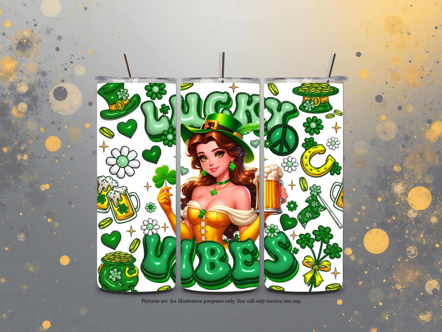 Lucky Vibes St. Patrick's Day Tumbler – 20oz Skinny Tumbler with Straw