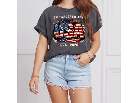 USA 1776–2026 — Distressed Patriotic Graphic Tee | 250 Years of Freedom