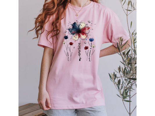 America Wildflower Watercolor T-Shirt — 1776–2026 Patriotic Floral Tee