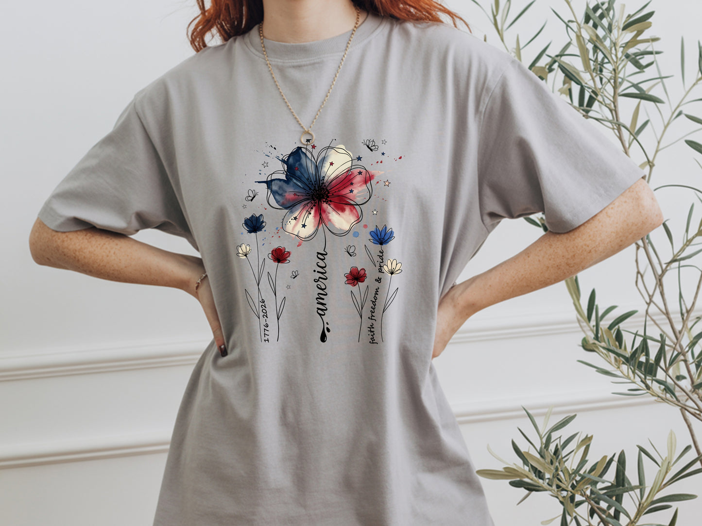 America Wildflower Watercolor T-Shirt — 1776–2026 Patriotic Floral Tee