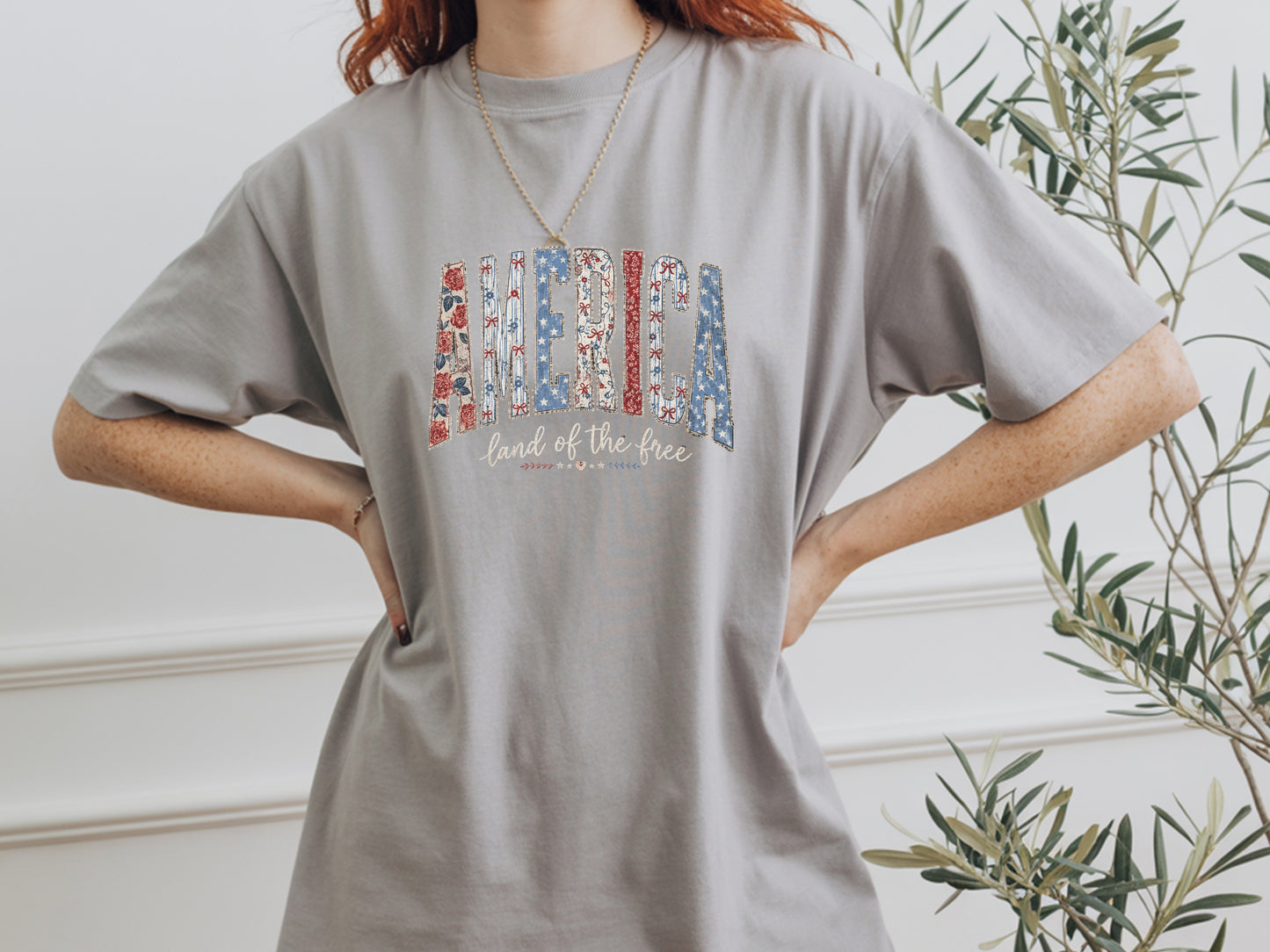 America Cherry Bow Patriotic T-Shirt — Coquette 4th of July Graphic Tee for Women