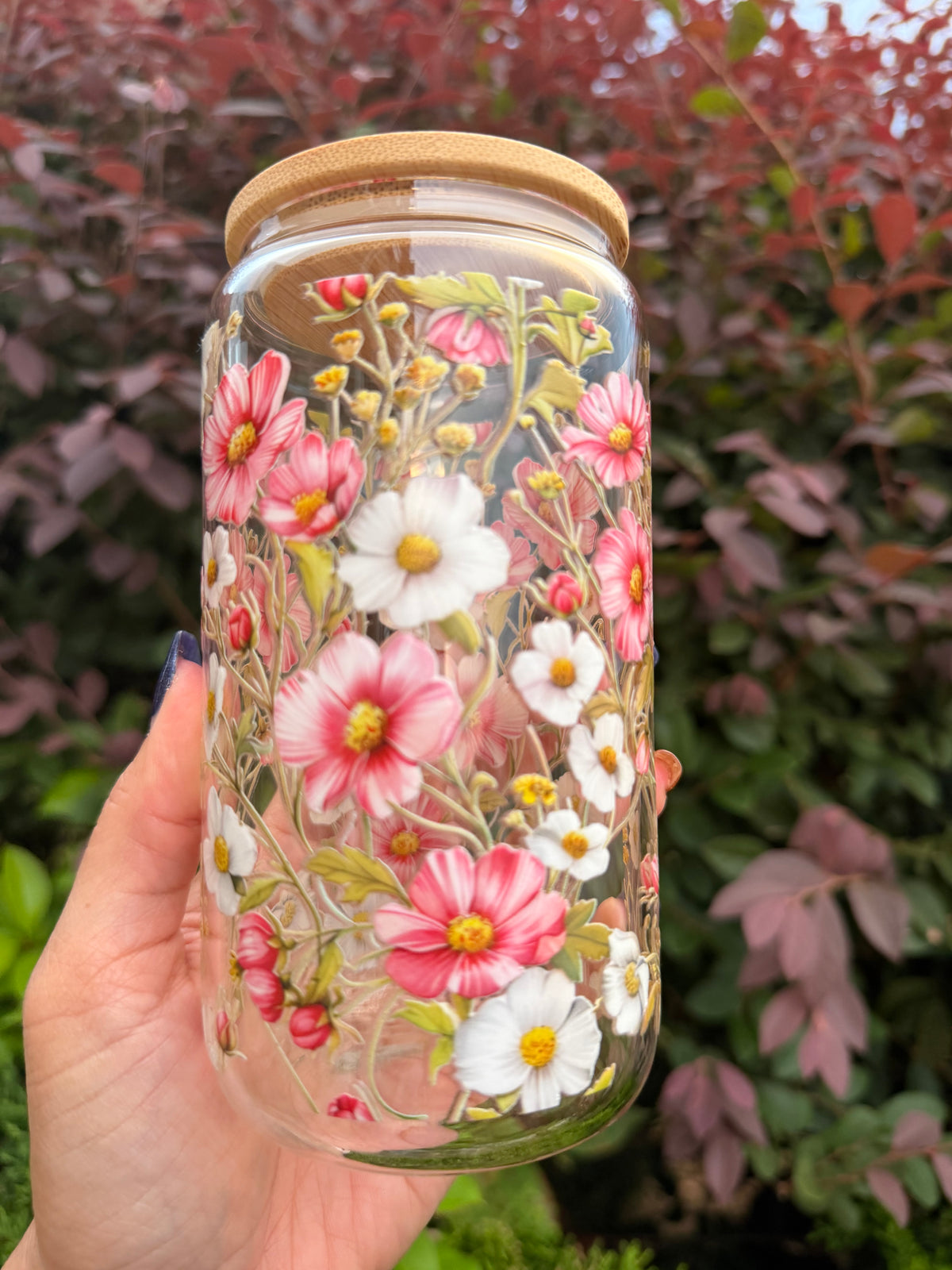 Wildflower Cosmos Floral Glass Cup
