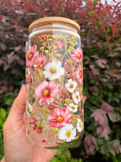 Wildflower Cosmos Floral Glass Cup