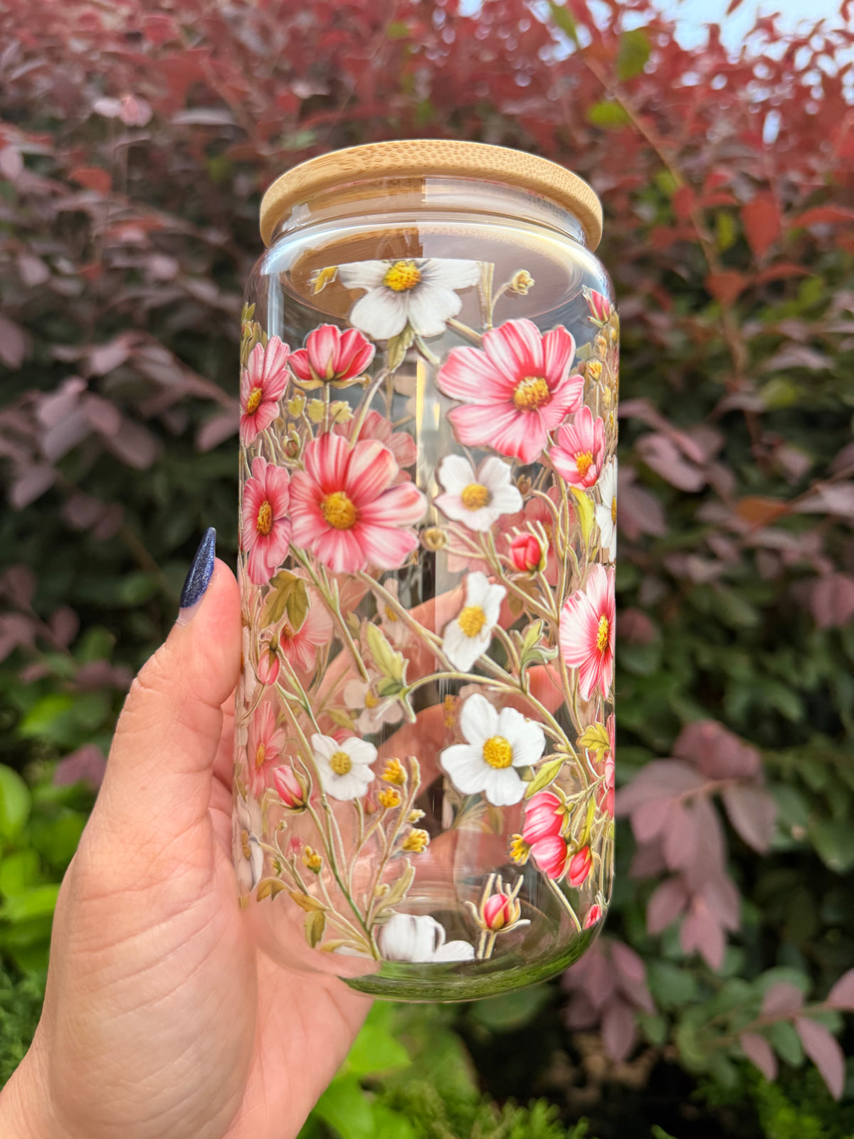 Wildflower Cosmos Floral Glass Cup