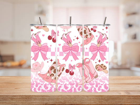 🌸 Cowgirl Cutie Pink Western Tumbler – 20oz Stainless Steel