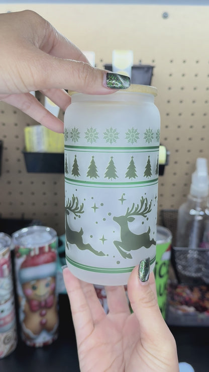 Festive Reindeer & Pine Tree Holiday Glass